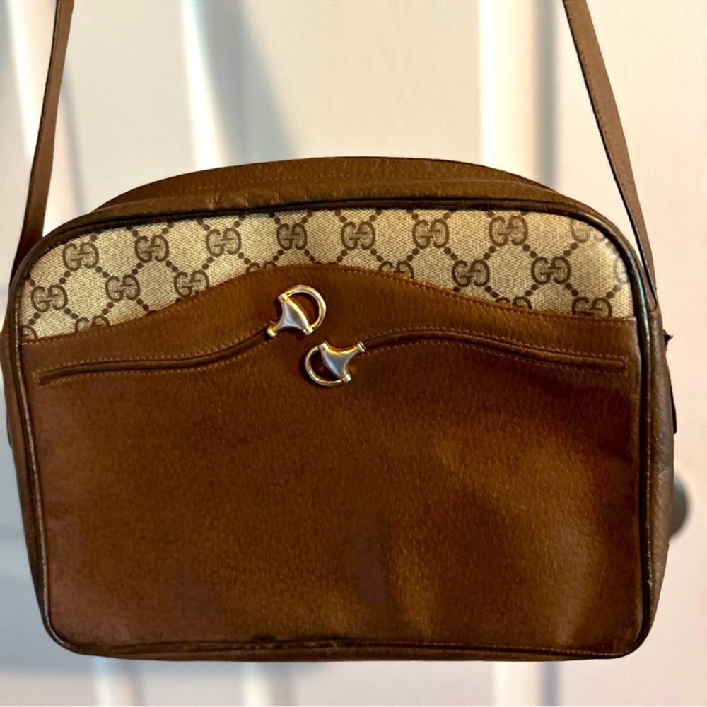 Authentic Vintage Gucci Monogram GG Horsebit Accent Shoulder Bag